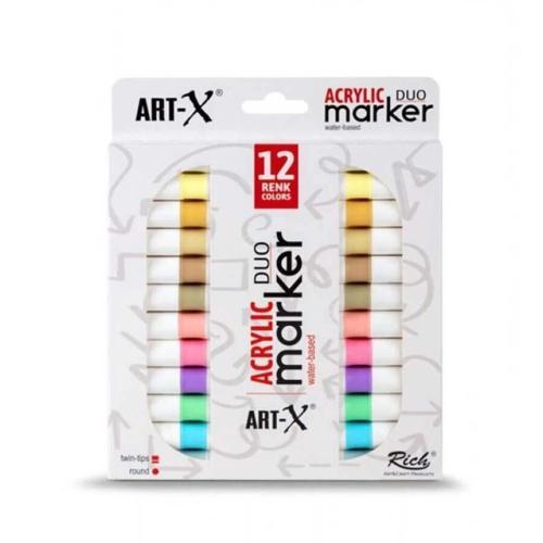 Acrylic Duo Marker Çift Uçlu Su Bazlı Akrilik Boyama Markörü Seti 12 Renk Pale