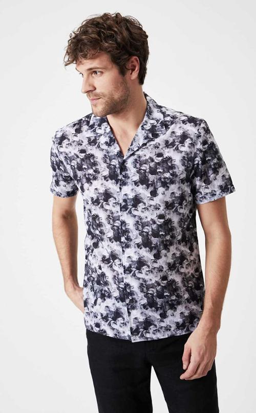 Donut Kısa Kollu Desenli Gömlek Antrasit