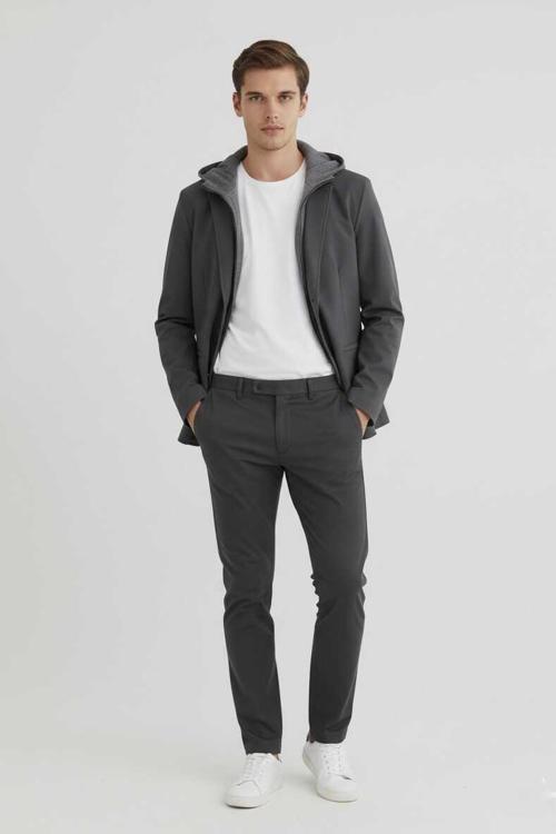 Mayorca Antrasit Renk Kapüşonlu Çıkarılabilir Mostralı Ceket