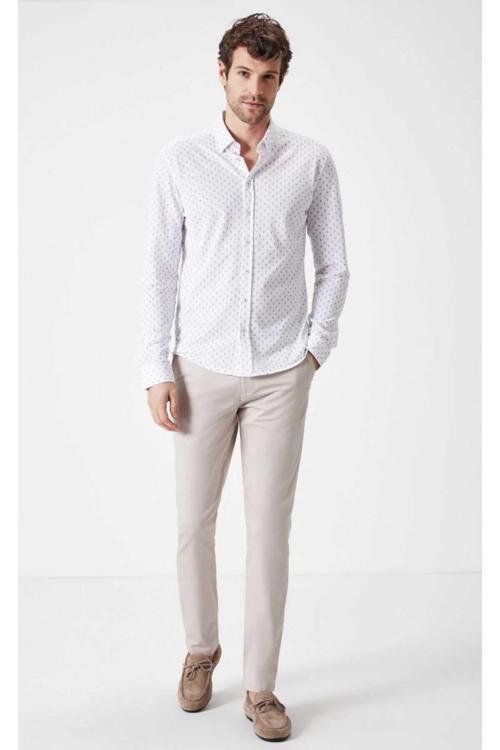 Camilo Erkek Mikro Desenli Örme Gömlek Beyaz