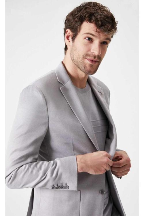 Frances Gri Renk Ketenli Blazer Ceket