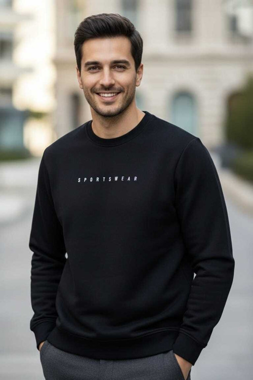 Vialli Bisiklet Yaka Erkek Sweatshirt Siyah