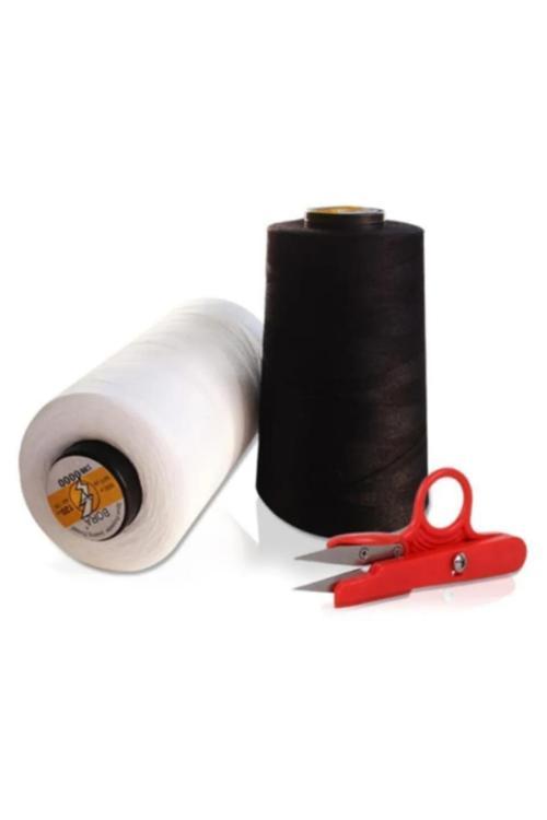 120 No Siyah Beyaz Dikiş Ipliği Seti-İp Temizleme Makası Seti