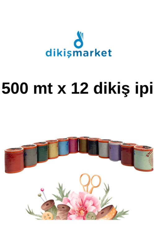 120 No Karışık Renkli Dikiş Ipliği Küçük Boy Dikiş Ipi Makara (500 Mt)-Yerli Üretim
