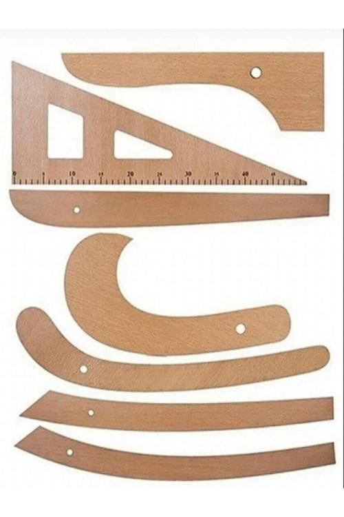 Terzi-Modelist-Tekstil 7 Parça Ahşap Cetvel Riga Gönye Takımı