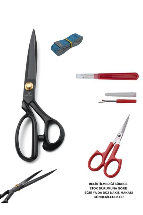 Hard Steel Marka Kumaş Kot Kesim Profesyonel Terzi Makası 25Cm Ve Nakış Makası Ilik Sökücü Seti