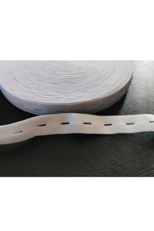 Beyaz Renk Delikli-İlikli Lastik 2 Cm Eninde 5 Metre Uzunluk