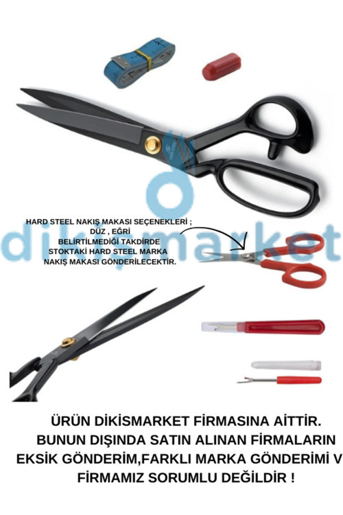 Hard Steel Marka Kumaş Kot Deri Kesim Profesyonel Terzi Makası 25Cm Ve Nakış Makası Ilik Sökücü Seti