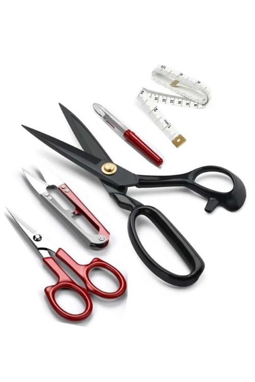 Siyah Saplı Çelik Somunlu Profesyonel Kumaş Kesim Makası Set