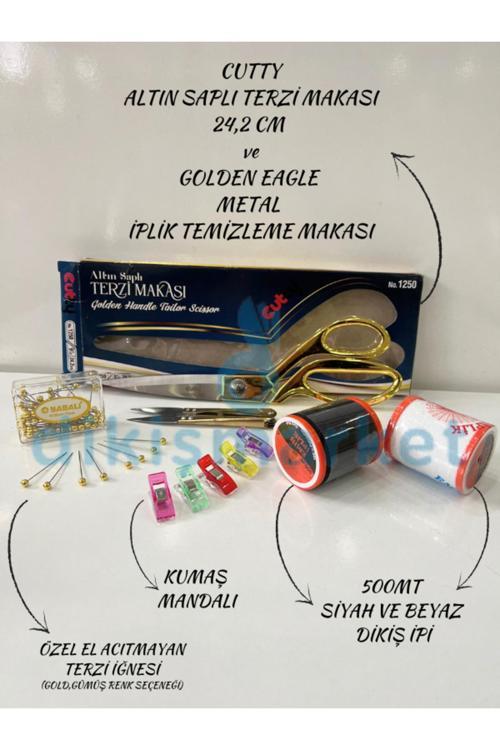 Altın Saplı Terzi Makası,Özel El Acıtmayan Terzi İğnesi (Altın Severlere Özel Set)