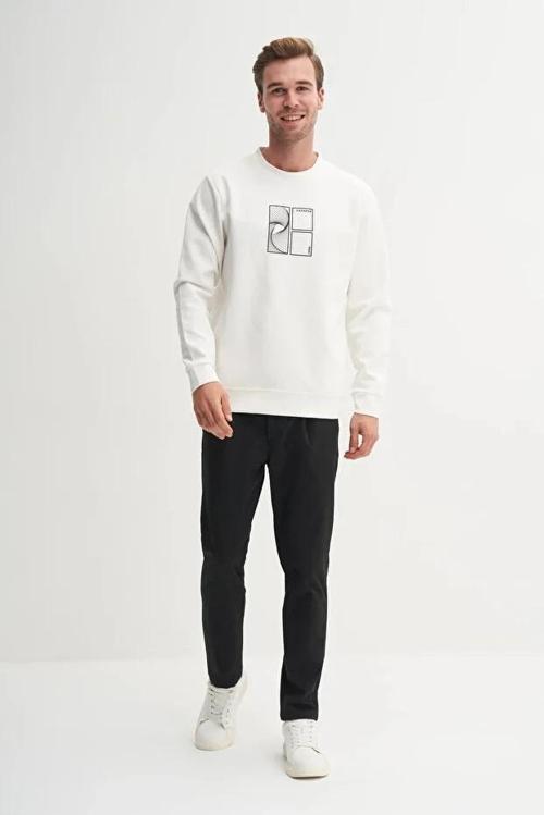 CAZ 53290 BİSİKLET YAKA BEYAZ ERKEK SWEAT (25 KIŞ)