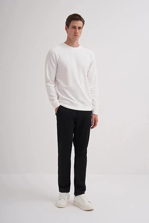 Ekru Erkek Bisiklet Yaka Sweatshirt 51520
