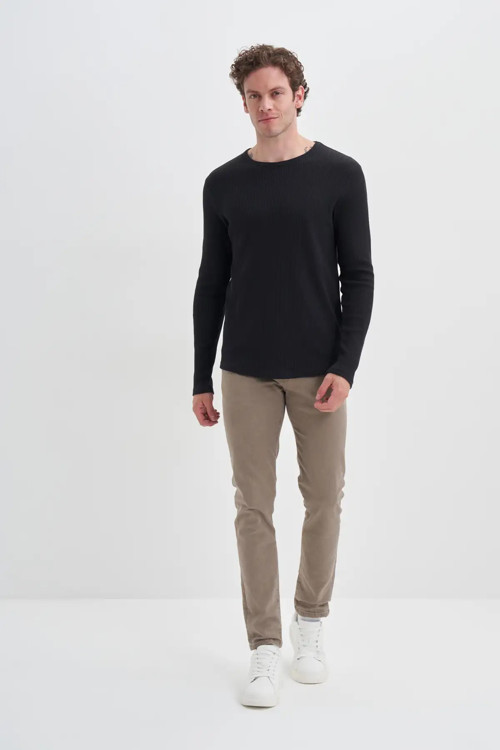 Waffle Rahat Kumaş %100 Pamuklu Slim Fit Sweatshirt-51640