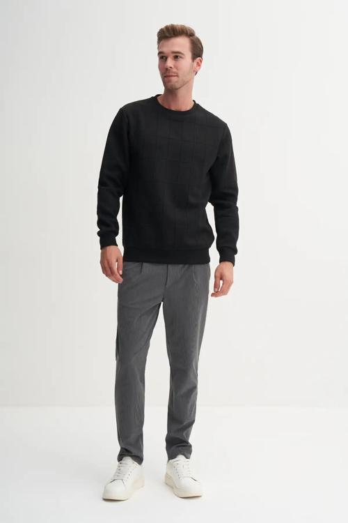 Regular Fit Kareli Kapitone Jakar Viskon Karışımlı Sweatshirt-53455