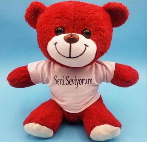 Kırmızı Peluş Ayıcık Seni Seviyorum Tişörtlü