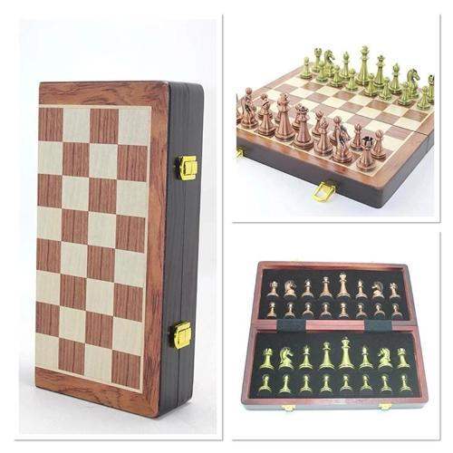 Ahşap Kutulu Metal Taşlı Hazneli Satranç Takımı Alk4226