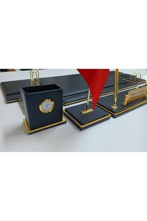 Asos Siyah Ve Gold Deriden Oluşan Kişiye Özel İsimlikli Lüks Sümen Ve Makam Takımı