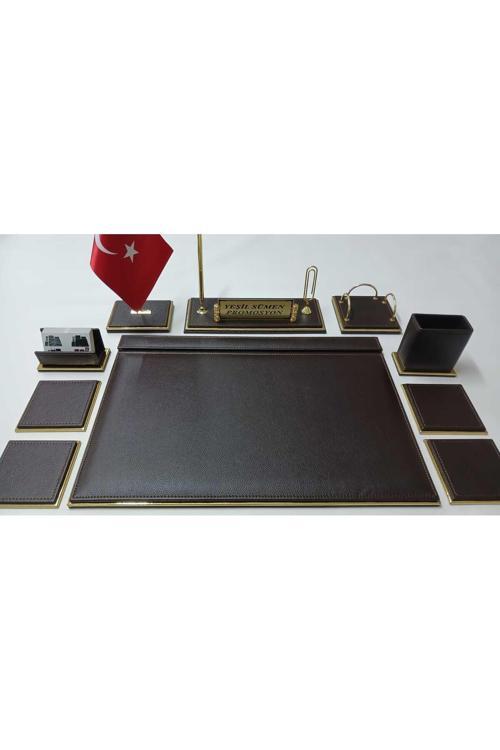 Koyu Kahve Ve Gold Kişiye Özel İsimlikli Lüks Tasarım Sümen Ve  Makam Takımı