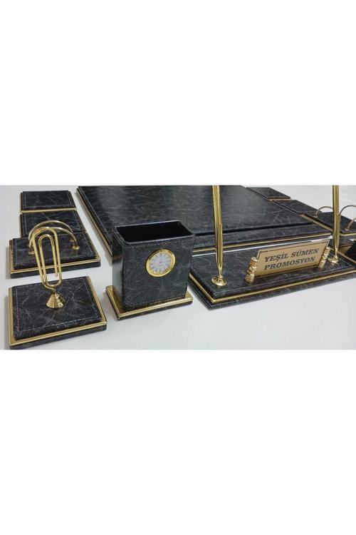 Zümrüt Siyah Ve Gold Kişiye Özel İsimlikli Lüks Tasarım Sümen Ve Makam Takımı