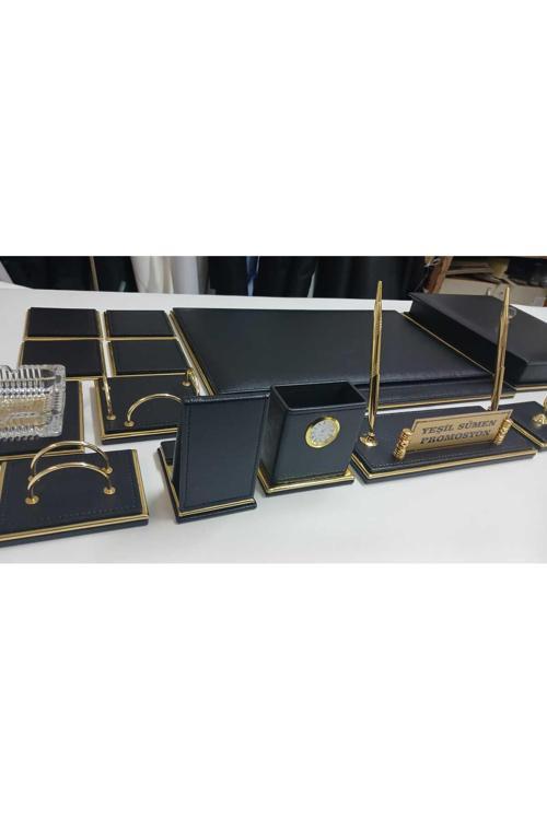 Melikşah Siyah Ve Gold Kişiye Özel İsimlikli Lüks Tasarım Sümen Ve Makam Takımı