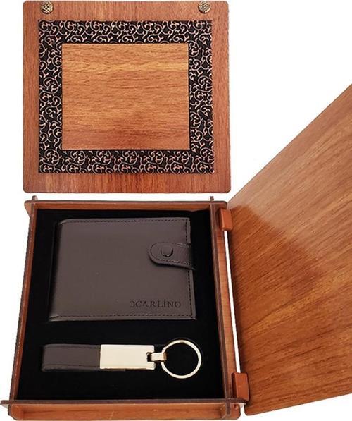 Deri Ahşap Kutulu Cüzdan Ve Anahtarlık Set