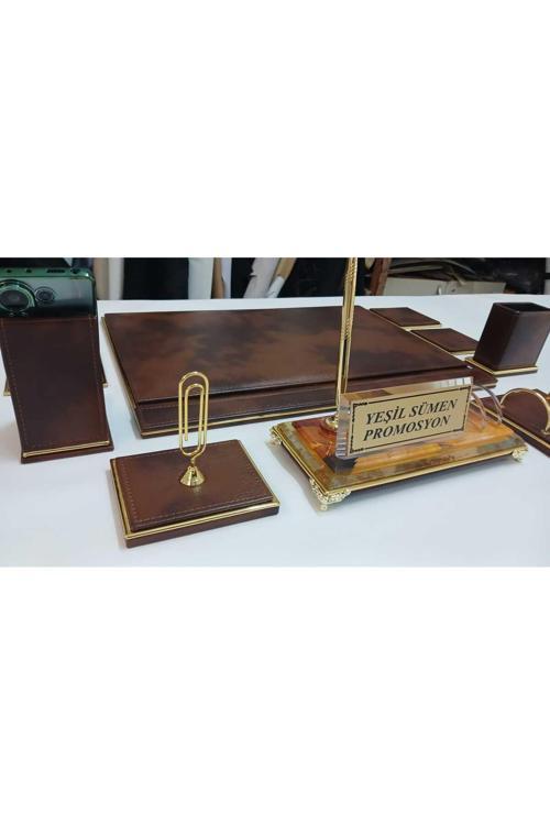 Hürrem Kristal İsimlikli Bulut Kahve Ve Gold Deriden Oluşan Premium Sümen Ve Makam Takımı