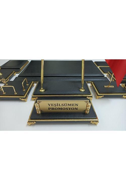 Siyah Ve Gold Ayaklı Ve Isimlikli Lüx Tasarım Sümen Ve Makam Takımı