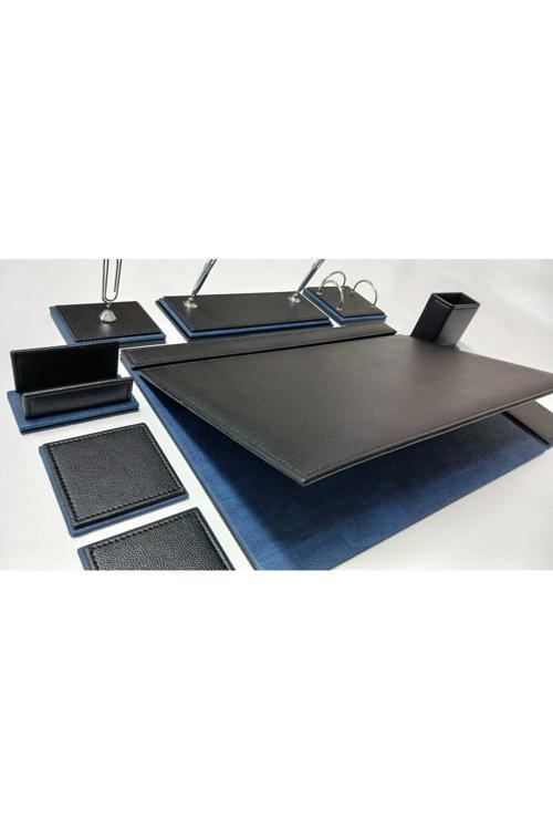 Anka Siyah Ve Mavi Deriden Oluşan Lüx Tasarım Sümen Ve Makam Takımı