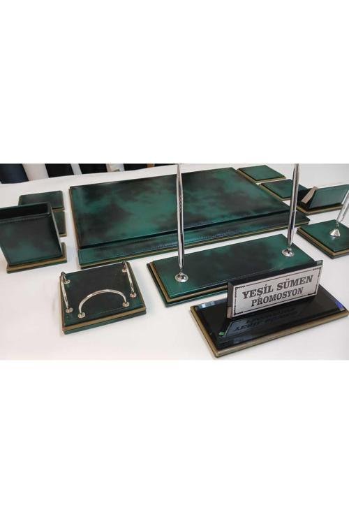 Zümrüt İki Farklı Yeşil Deriden Oluşan Lüks Tasarım Sümen Ve Makam Takımı