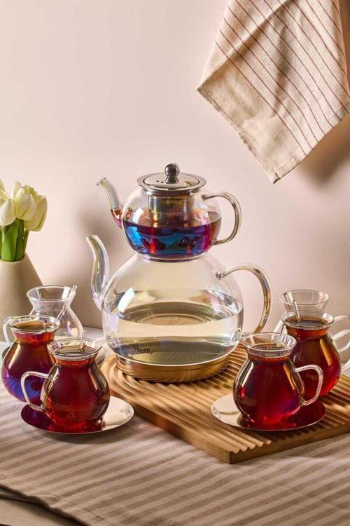 Keyfi Ala Premium 20 Parça Tabanlı Çay Seti 500 Ml Demlik 1800 Ml Suluk Per16505