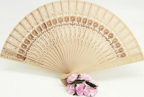 Gül Desenli Ahşap Yelpaze Söz Nişan Düğün Kına Yelpaze