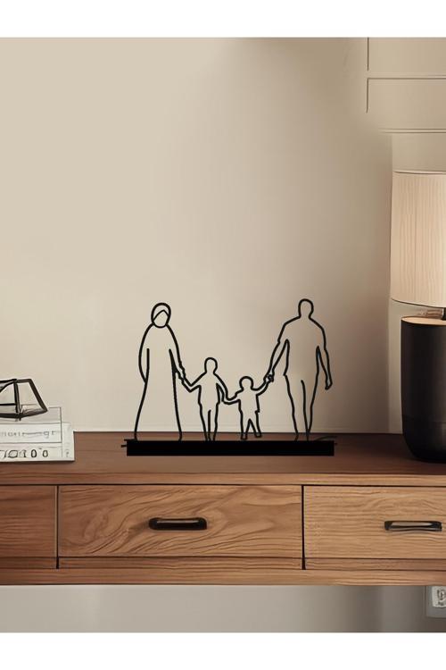 Aile Figürlü Tesettürlü Anne - Baba - Büyük Erkek Küçük Erkek Çocuk Siyah Dekor Biblo - Bioplastik