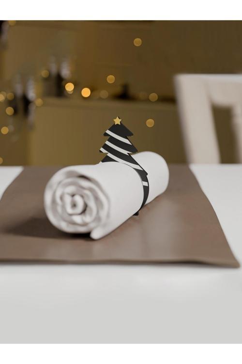 6'Lı Çam Ağacı Figürlü Peçete Halkası - Yılbaşı Masa Dekoru - Bioplastik