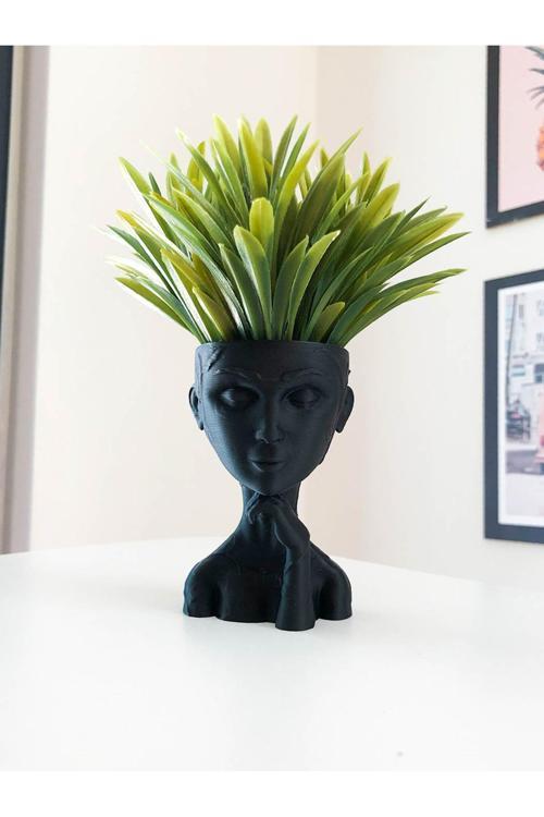 Heykel Sukulent Saksısı - Venüs Siyah - 8Cm - Bioplastik