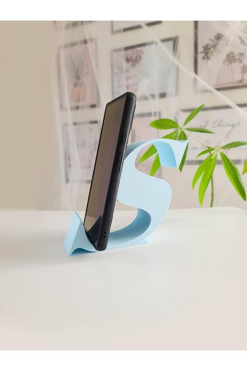 Kişiselleştirilebilir Harf Figürlü Telefon Standı - S Harfi - Açık Mavi - Kişiye Özel - Bioplastik