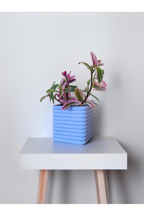 Kare Desenli Vazo - Tabaklı Saksı - 12,5 Cm - Bioplastik