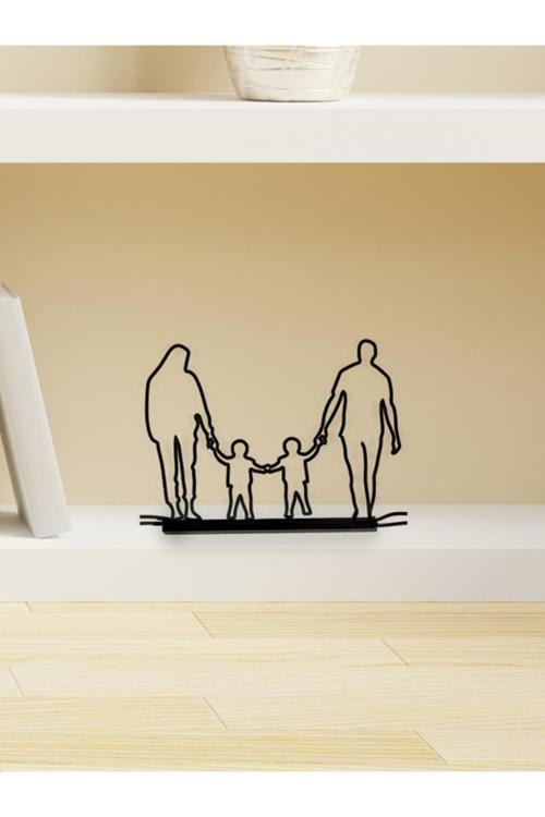 Aile Figürlü Dekor Biblo - Anne Baba İki Küçük Erkek Çocuk - Bioplastik
