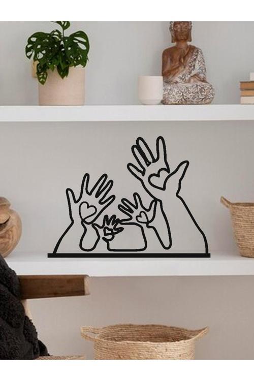 El Figürlü Aile Dekor - Anne Baba İki Çocuk - Siyah - Bioplastik