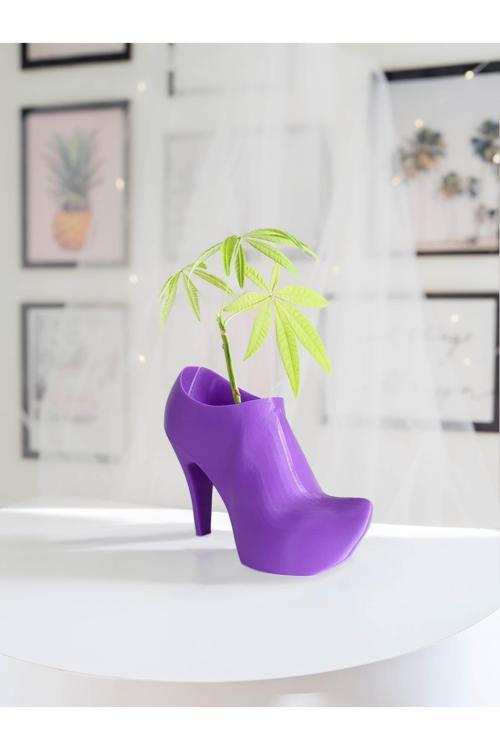 Topuklu Ayakkabı Dekoratif Vazo - Mor - Bioplastik