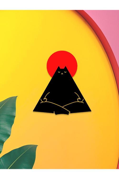 Meditasyon Yapan Kedi Duvar Dekoru - Yoga Yapan Siyah Kedi - Bioplastik