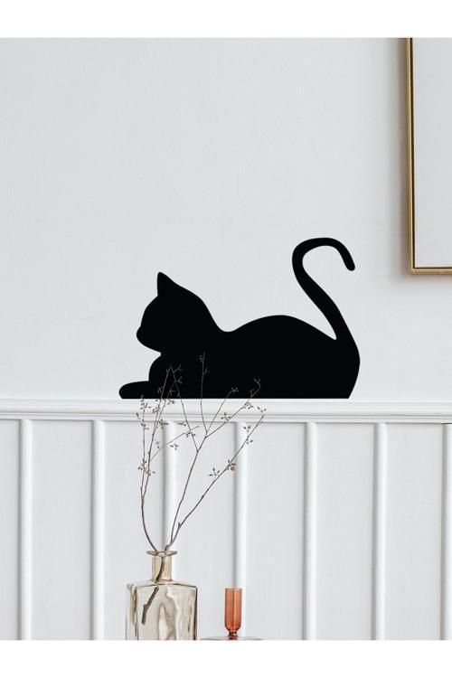 Oturan Kedi Figürlü Siyah Duvar Dekoru - Raf Dekoru - Bioplastik
