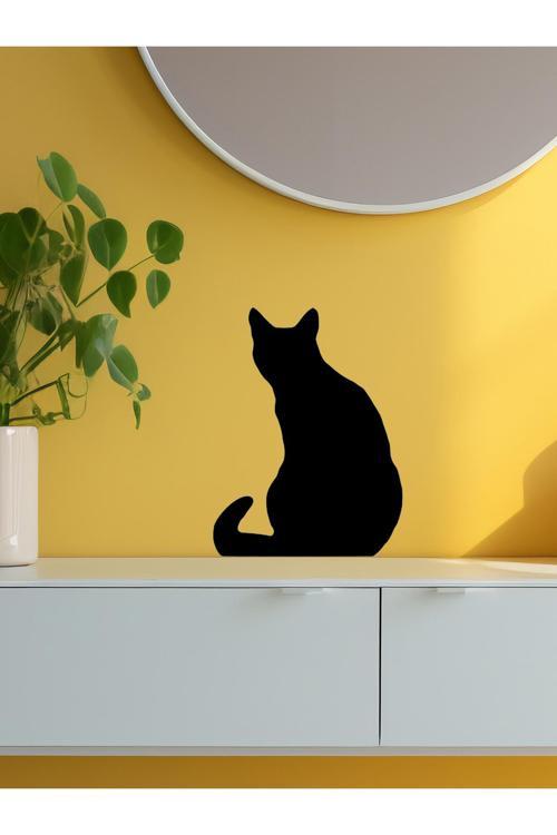 Oturan Kedi Figürlü Siyah Duvar Dekoru - Raf Dekoru - Bioplastik