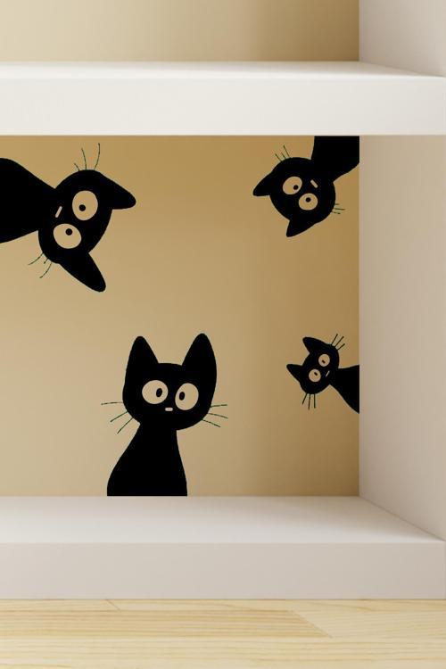 Meraklı Siyah Kediler Duvar Dekoru –Bioplastik