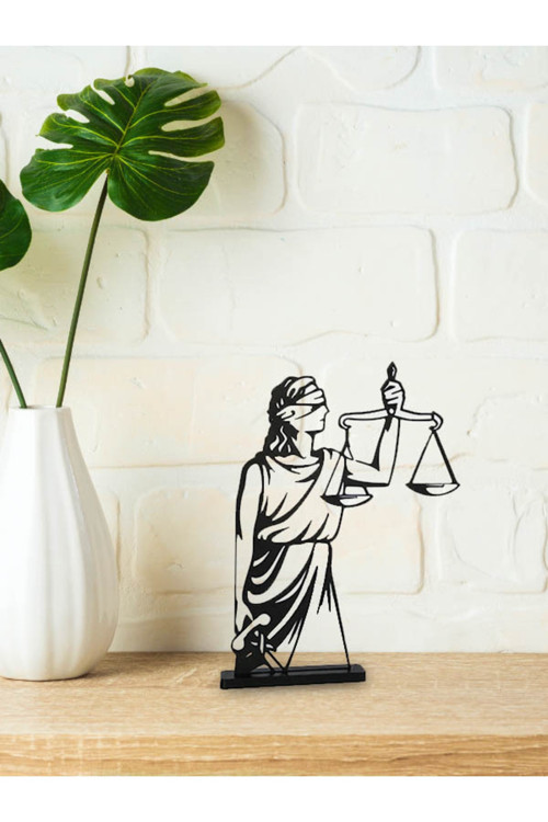 Themis Heykeli - Terazi Figürlü Siyah Dekoratif Biblo - Adalet Terazisi Heykeli - Bioplastik