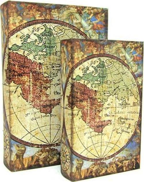 Kutu Kitap Harita 2'li Set Kitap Kutusu Dekoratif Hediyelik