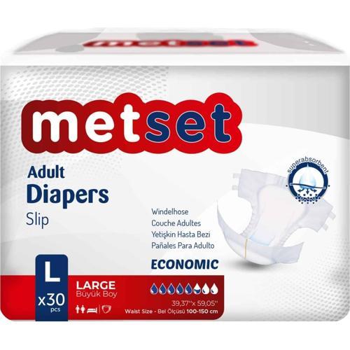 Metset Ekonomik Bel Bantlı Yetişkin Hasta Bezi 5,5 Damla Large Büyük Boy L Beden 30'lu Paket