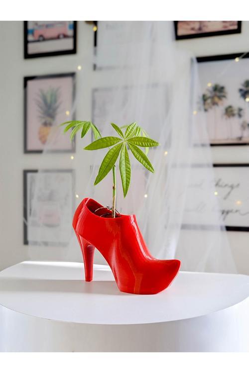 Topuklu Ayakkabı Dekoratif Vazo - Kırmızı - Bioplastik