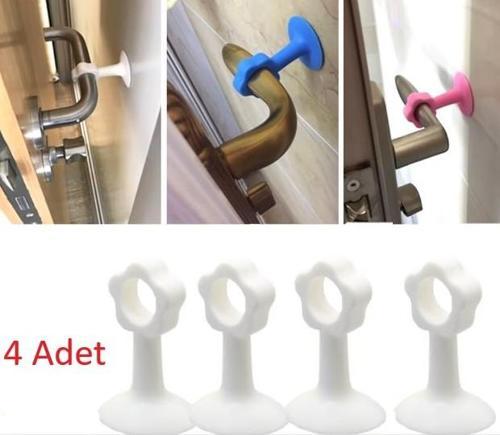 Vantuzlu Geçmeli Kapı Kolu Stoper 4lü Set Beyaz (2818)