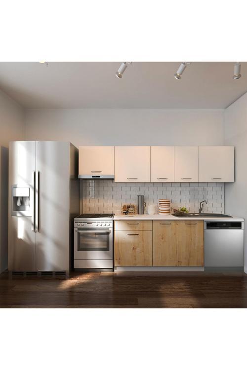 Debre Hazır Mutfak Dolabı 260 cm-Beyaz Laminat Tezgah Dahil-Bulaşık Makinesi Yeri Mevcut-Mat