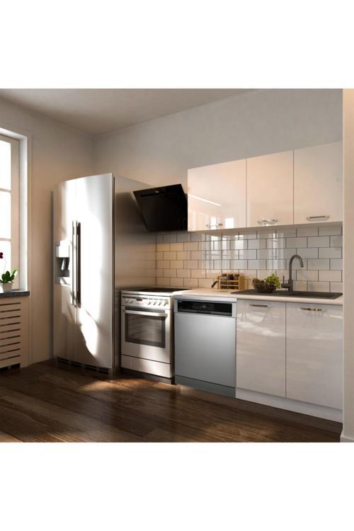 Hima Hazır Mutfak Dolabı – 140 Cm- Parlak--Beyaz Laminat Tezgah Dahil-Bulaşık Makinesi Yeri Mevcut